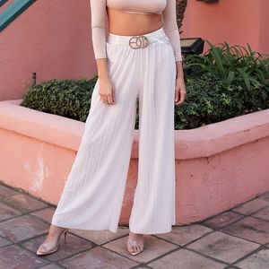 White wide flair pants